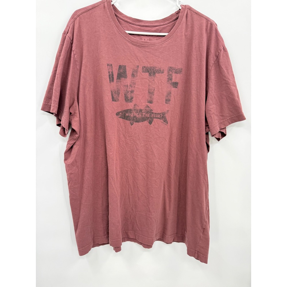 Life is Good XXL WTF Wheres The Fish T-Shirt M Mauve Graphic Tee Fishing Humor